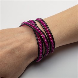 Armband "Leder/Achat fuchsia" ca. 50 cm 925er Silb